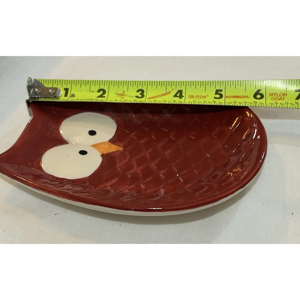 Ceramic Owl Trinket Dish‎ Red/burgandy